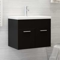 vidaXL Mueble con lavabo madera de ingeniería en color Blanco/Gris hormigón/Negro y más | almacenamiento funcional diseño moderno para baño dormitorio sala - details 2
