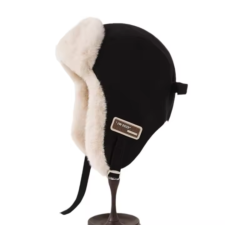 Lindo Gorro Lei Feng de Felpa para Hombres y Mujeres, Gorro con protección para los oidos de otoño E Invierno, Gorro Engrosado del Noreste, Resistant to Viento y calor en Invierno,Negro - 1