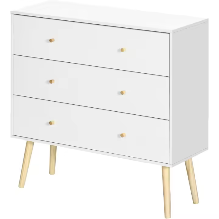 Cómoda con 3 Cajones Sinfonier para Dormitorio con Patas de Madera Diseño Antivuelco Carga 70 kg Cajonera para Salón Oficina 80x30x80 cm Blanco - 1