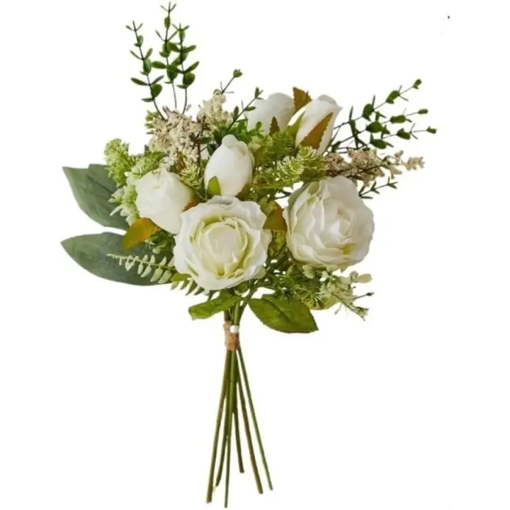Ramo de rosas artificiales para decoración del hogar, sala de estar (blanco), 2 piezas - 1