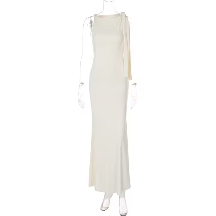 Vestido Bodycon De Maxi Largo Con Cuello Diagonal Y Cintura Natural Para Mujer Vestido De Fiesta Club Cumpleaños Verano Sin Mangas Lace up Bandage Sexy Polyester Spandex - 1