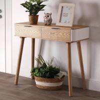 VERSA - Consola de madera color natural, 2 cajones, extremos blancos ondulados, 90x33x78 cm - details 0
