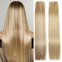 Extensiones De Cabello Sintético 24 Pulgadas 16 Clips Color Marrón Negro Estilo Recto Resistente Al Calor Peluca Falsa Para Mujeres - details 1