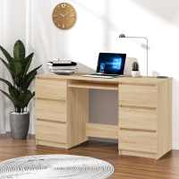 vidaXL Escritorio madera contrachapada roble marrón 140x50x77 cm en color Marrón roble/Gris sonoma/Blanco y más | estructura resistente ideal para salón dormitorio o estudio - details 6