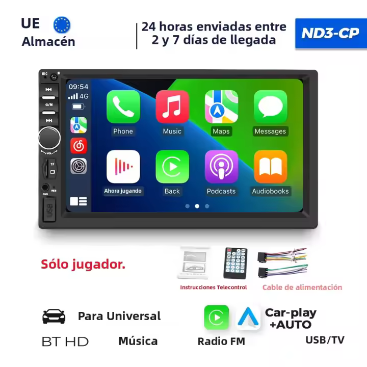 NaviFly ND3-CP Reproductor Multimedia Para Coche Universal 2Din Pantalla Táctil De 7 Pulgadas MP5 CarPlay Android Auto BT Monitor Con Llave De Espejo - 1