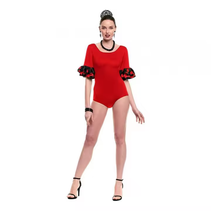 Partilandia Body o maillot Sevillana con Volante Lunar rojo para mujer - 1