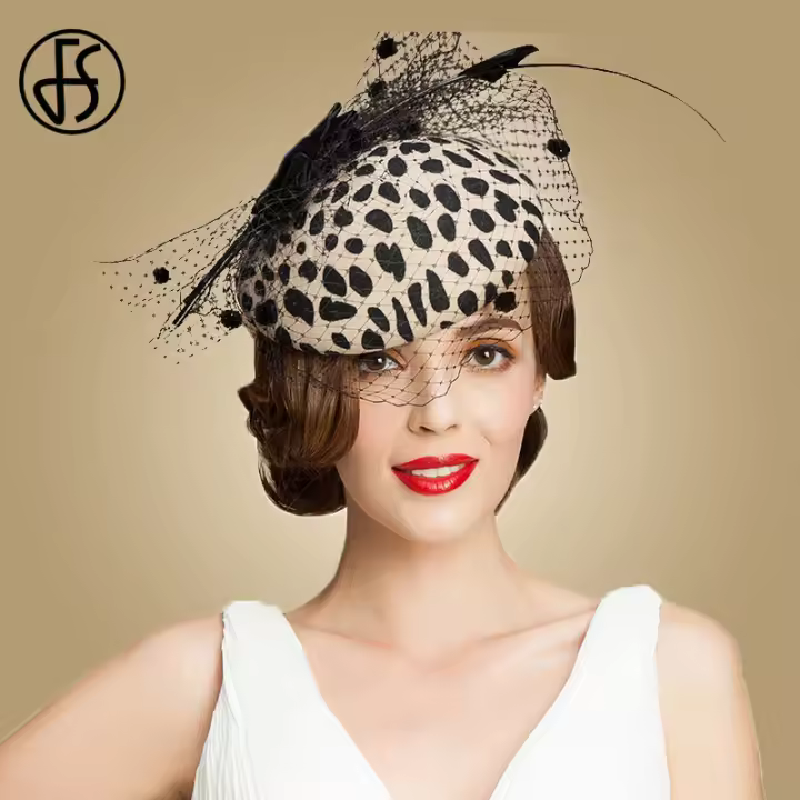 Sombrero De Pilla Leopard FS De Lana Austríaca 100% Elegante Para Boda Con Lazo Formal Cocktail Para Mujeres - 1