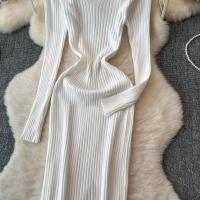 Vestido Largo De Mujer Con Cuello En V Y Manga Larga Blanco Elegante Con Cierre De Lazos Estilo Callejero Alta Moda Para Otoño Y Playa - details 7