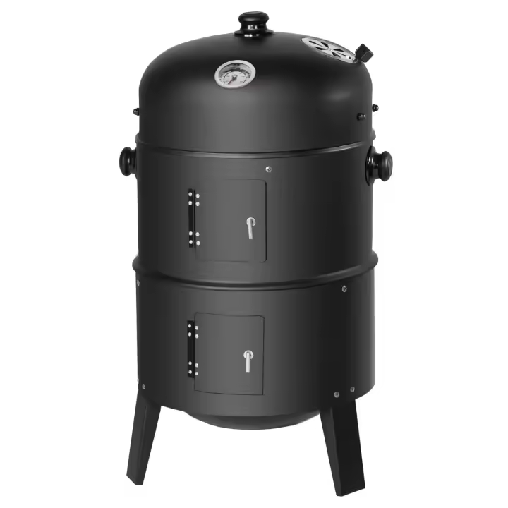 Barbacoa de Carbón Vegetal, Ahumador Barbacoa con 2 Puertas Laterales de Ventilación, Orificio Regulable, Termómetro, Cuenco para Agua, Parilla Cromada, Asador de Carne - 1