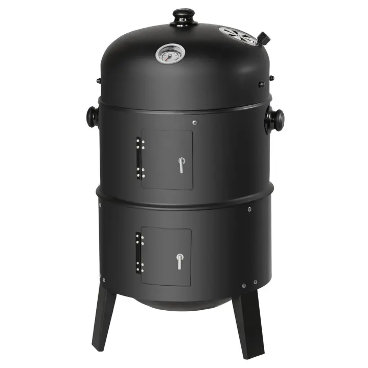 Barbacoa de Carbón Vegetal, Ahumador Barbacoa con 2 Puertas Laterales de Ventilación, Orificio Regulable, Termómetro, Cuenco para Agua, Parilla Cromada, Asador de Carne - 1