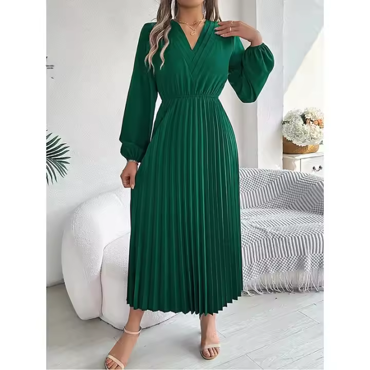 Vestido EVNISI Para Mujer De Chiffon Con Cuello V Y Mangas Largas Elegante Para El Office Vestido Plano De Evening Para Fiestas Y Vacaciones Estilo A-line - 1