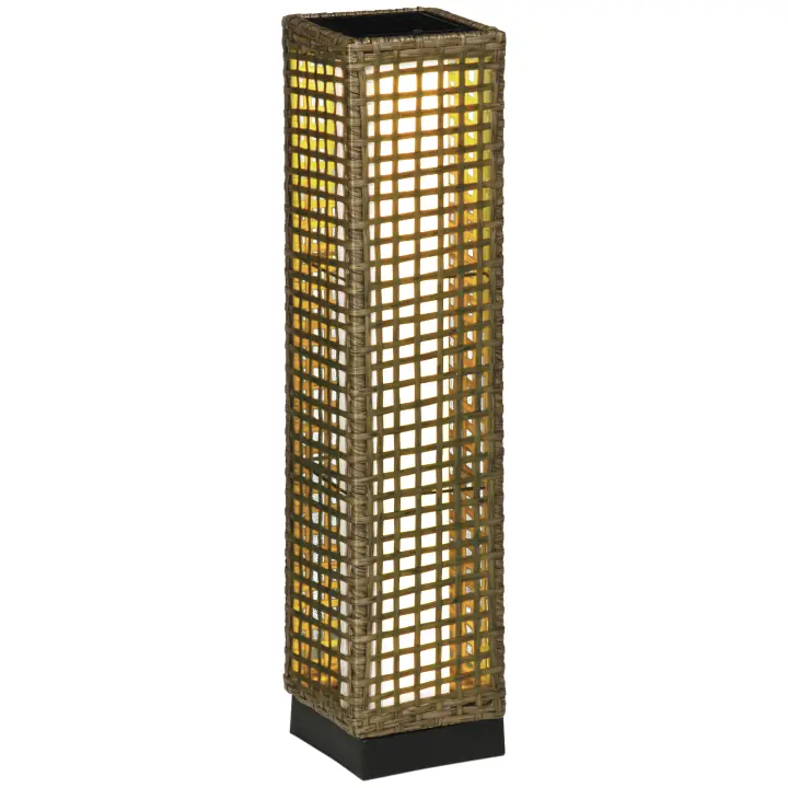 Outsunny Linterna de Jardín Luces Solares de Ratán Sintético con Luces LED Encendido y Apagado Automático para Interior Exterior Terraza Balcón Patio Arena - 1