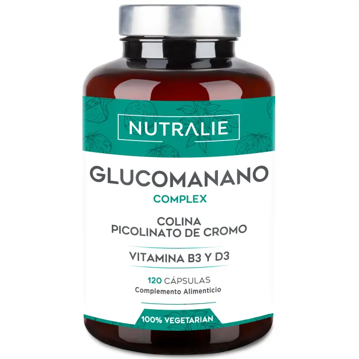 Glucomanano Potente Acción AdelgaPlus - Pastillas Rápidas y Efectivas para Mujer y Hombre - Con Vitaminas D3 B3, Picolinato de Cromo y Colina - 120 Cápsulas Vegetales Nutralie - 1