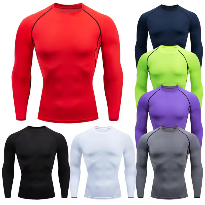Camiseta De Compresión Para Hombre Fitness Con Manga Larga Deporte Ropa De Entrenamiento Correr Tops Secado Rápido Antirrash Gimnasio Sportswear - 1