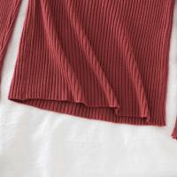 Suéter De Mujer Con Volantes Y Cuello Bajo Largo Manga Larga Tejido Básico Solido Rayado Para Otoño Invierno Top Casual - details 42