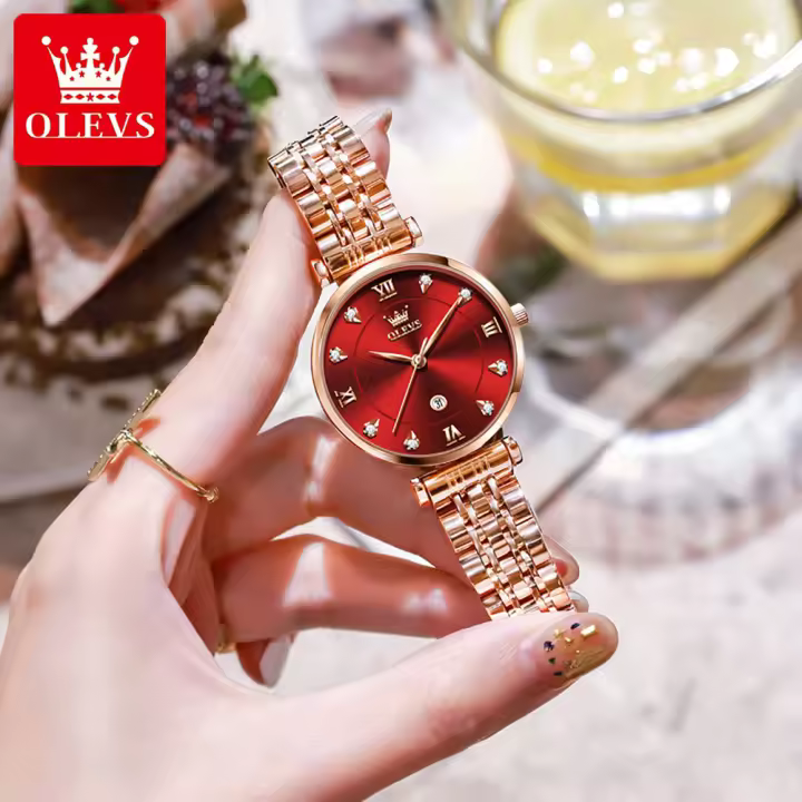 Reloj De Pulsera De Mujer OLEVS 5866 Con Incrustaciones De Diamante Y Calendario Resistente Al Agua De Acero Inoxidable Estilo Versátil Y Elegante - 1