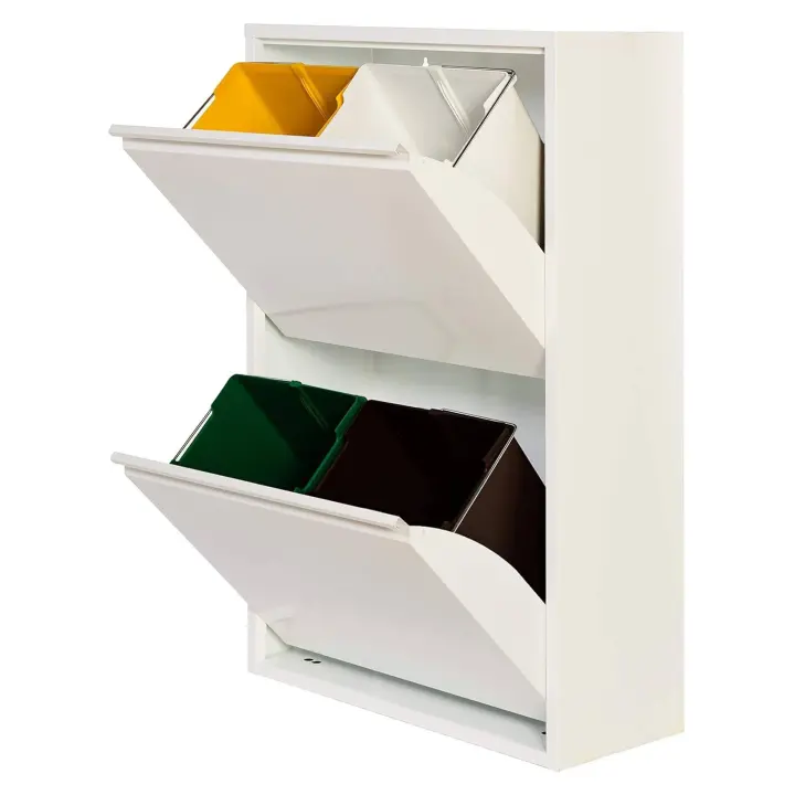 Cubo de Basura Metálico Wellhome - 4 Compartimentos - 68L - 1