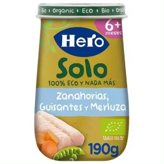 Hero Baby Solo Zanahoria Guisantes Y Merluza 190G - 1