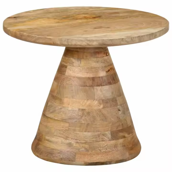 vidaXL Mesa auxiliar madera maciza de mango Ø50x40 cm en color Natural/Negro | estructura resistente ideal para salón dormitorio o estudio - 1