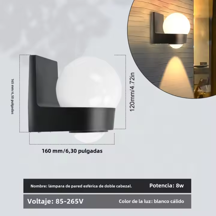 Lámpara De Pared LED Impermeable IP66 Para Exteriores 8W Luz De Interior Para Dormitorio Balcón Jardín Estilo Moderno - 1