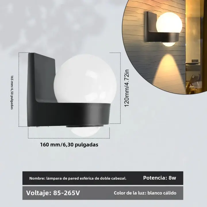 Lámpara De Pared LED Impermeable IP66 Para Exteriores 8W Luz De Interior Para Dormitorio Balcón Jardín Estilo Moderno - 1