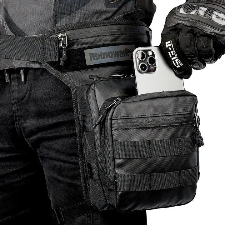 Bolsa De Cintura Para Motocicleta Rhinowalk 3L Estuche De Viaje Para Móvil Con Funda De Cintura Pierna Cadera Bum Negro Gris Verde - 1