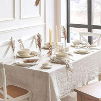 Mantel Beige De Estilo Crema Francesa Suave Con Pliegues Para Bodas Fiestas Y Cocinas De Vacaciones Material Poliéster Sintético Resistente Al Aceite - details 0