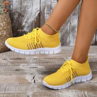 Zapatos Casuales Para Mujer Deportivos Slip on Con Cordones Y Suela Gruesa En Colores Variados Zapatos De Malla Fly Knitting Para Primavera/Otoño - details 1