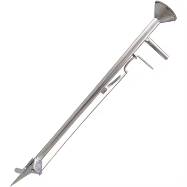 Sembradora de jardín, trasplantadora de bulbos, esparcidor de semillas, dispensador de semillas, fácil de usar, sembradora manual de acero inoxidable, sembradora de vegetales de metal para frijoles y cacahuetes, longitud 93 cm - 1