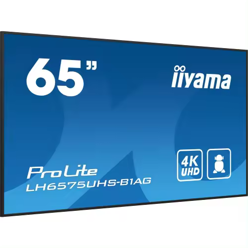 MONITOR IIYAMA 65" (LH6575UHS-B1AG)3840X2160, UHD IPS PANEL, OPERACION 24/7 500CD/M, LANDSCAPE PORTRAIT, SIGNAL FAILOVER, SPEAKERS 2X 10W, MULTIPLE INPUTS (DVI-I (VGA), HDMI 3X), DP-OUT , USB 2.0 X2, WIFI, LAN, MEDIA PLAY USB PORT, CONTROL LAN / RS23 - 1