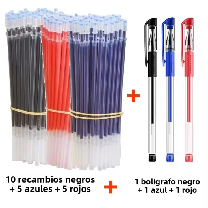 Juego De Bolígrafos Gel 10/12/23/50 Piezas Tinta Azul Y Negra 0.5mm Recargables Para Estudiantes Y Oficina Suministros Escolares - 1