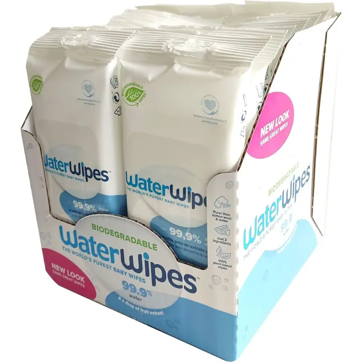 WaterWipes Toallitas de bebé (16 x 28 unidades), las toallitas húmedas más puras para pieles suaves de bebés, toallitas limpiadoras compostables 100% de origen vegetal – 448 toallitas - 1