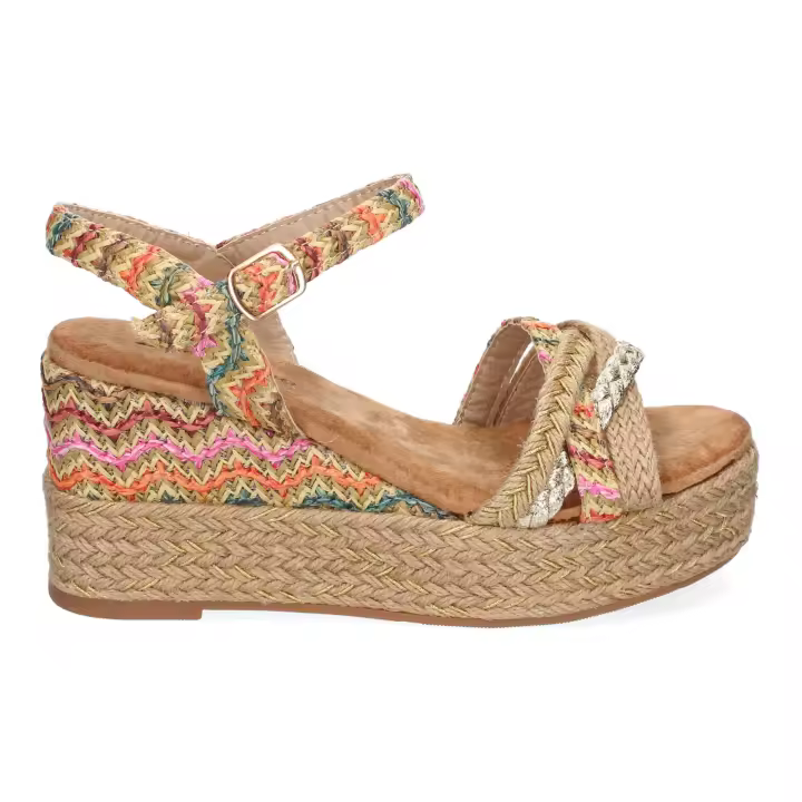 PuntoSalao Sandalias de cuña y plataforma en yute hebilla para mujer color multi F260-14 - 1