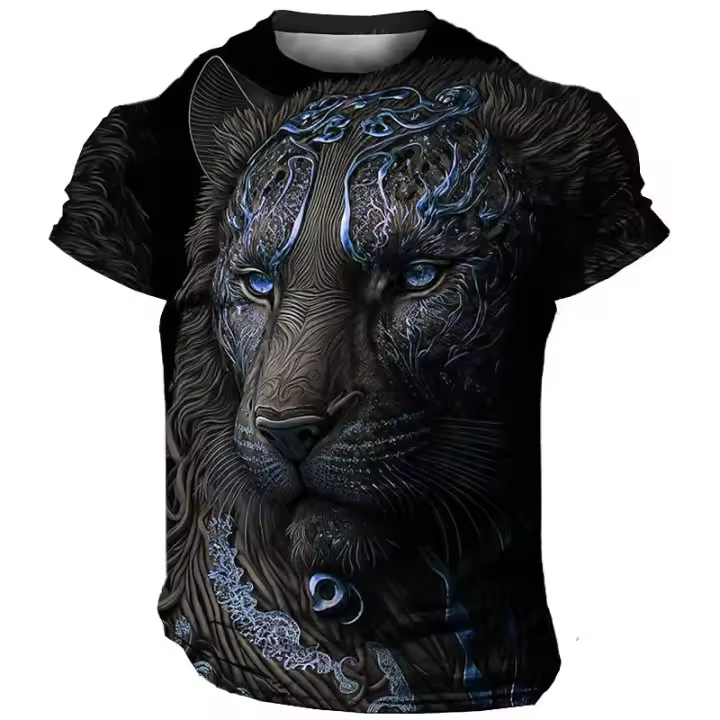 Camiseta De Hombre Con Estampado 3D De León Domineante Verano Casual Animal Pattern Top Harajuku Manga Corto Sobredimensionado Streetwear - 1