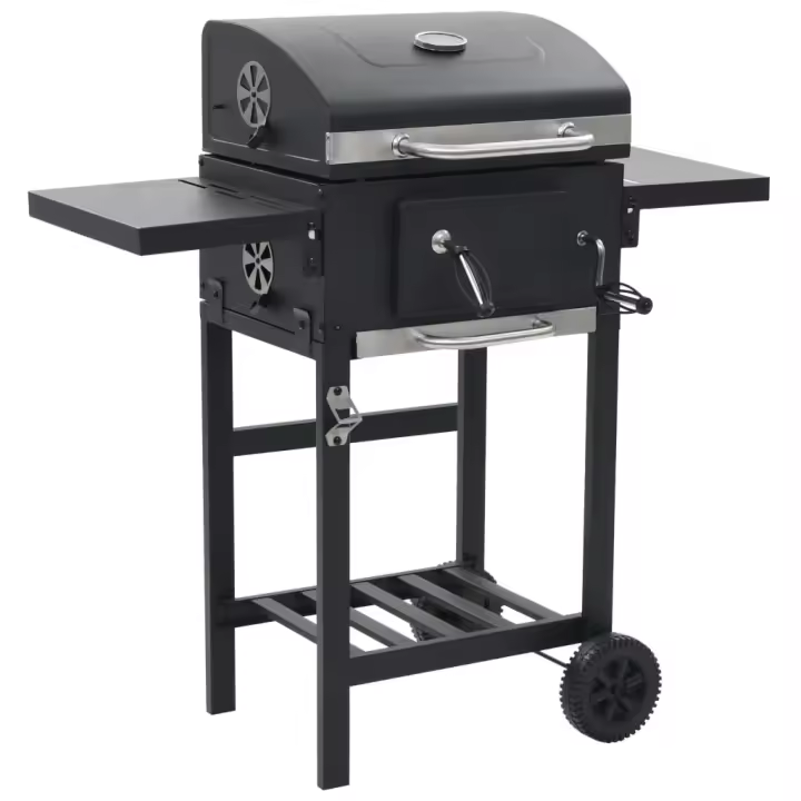 vidaXL Barbacoa de carbón con estante inferior negra - 1