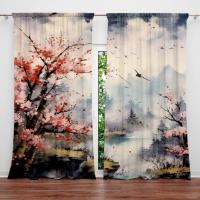 2pcs Cortina De Pared Paisajística Para Decoración De Hogar Tratamiento De Ventana Para Dormitorio Oficina Cocina Sala De Estar Con Bolsa De Rodamiento - details 3