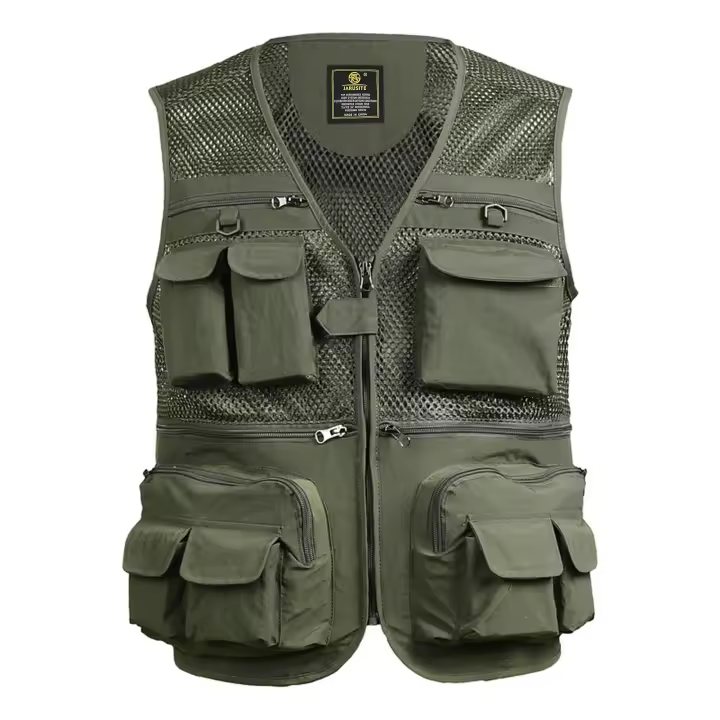 Chaleco De Pesca Transpirable Con Bolsillos De Cierre Para Actividades Al Aire Libre Y Viajes De Verano Chaleco De Trabajo De Malla Polyester Impermeable - 1