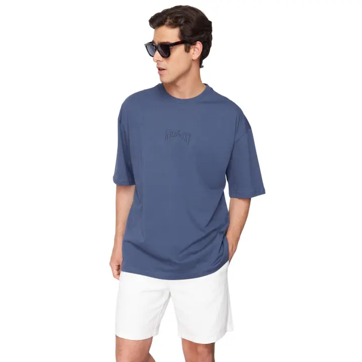 Trendyol Anthracite Oversize/Wide Cut 100% Cotton Back Printed T-Shirt Tmnss24Ts00003 - 1