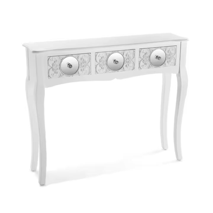 Versa Indra Mueble Recibidor Estrecho para la Entrada o el Pasillo, Mesa Consola, con 3 cajones, Medidas (Al x L x An) 80 x 25 x 95 cm, Madera, Color Blanco - 1