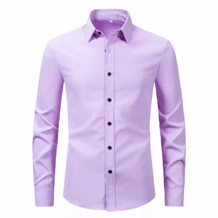 Camisa Casual Para Hombres De Cuatro Estaciones Con Mangas Largas Y Cuello En V Estilo Inteligente Poliéster Tat De Nueva Colección 2025 - 1