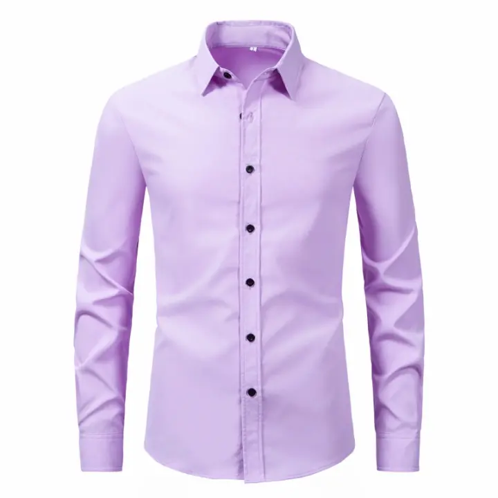 Camisa Casual Para Hombres De Cuatro Estaciones Con Mangas Largas Y Cuello En V Estilo Inteligente Poliéster Tat De Nueva Colección 2025 - 1