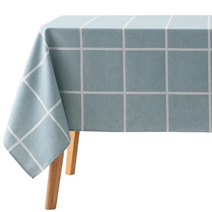 GAMUSI - Mantel antimanchas rectangular jacquard, impermeable, tacto tela, caída natural, algodón combinado diseño a cuadros grandes FRAME - 1