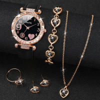 Set De 6 Relojes Para Mujer Con Dial De Corazón Y Cuerda De Cuero Moda Relojes De Cuarzo Con Joyería De Diamantes Sin Caja - details 1