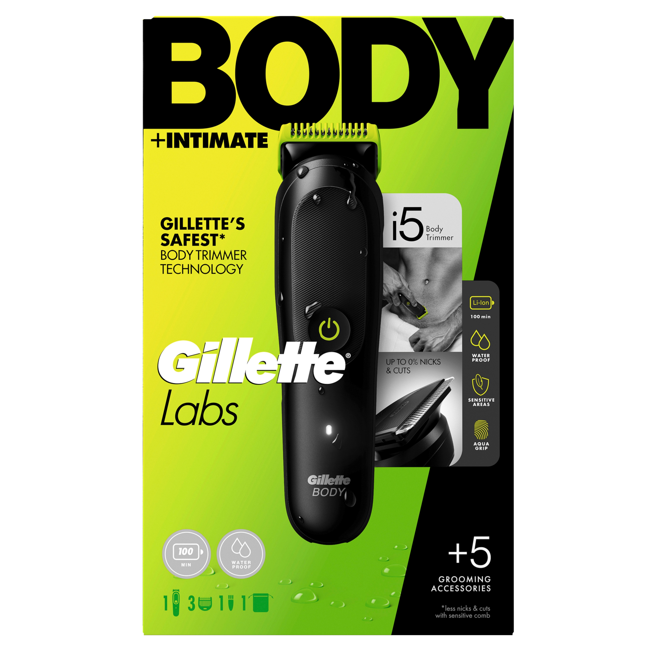 GilletteLabs i5 Body + Intimate Recortadora Corporal Para Hombres Con Tecnología SkinFirst, Batería De Iones De Litio