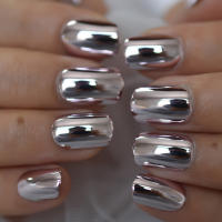 Uñas Postizas De Cromado Mediano Tamaño Square Electroplating Chrome Para Profesionales Cubierta Total De Uñas Artísticas Para Dedos - details 1