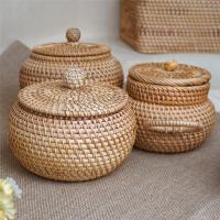 Cesta de Almacenamiento de Ratán Redonda con Tapa para Pan y Snacks de Frutas Estante de Mesa Organizador de Hogar - details 1