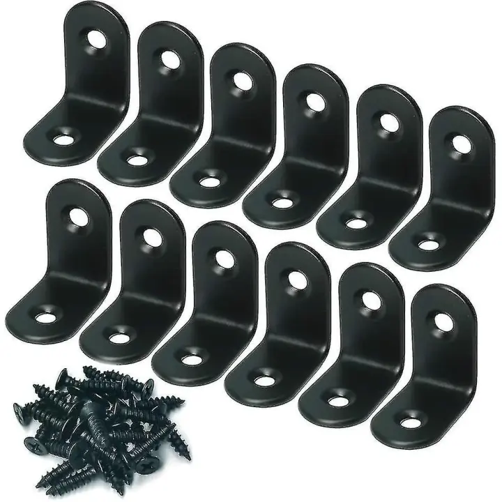 Corner Brace 25 X 25mm Stainless Steel Black Brace Corner Steel Joint Right Angle Bracket Fastener With Screws - 12 Pcs - 1