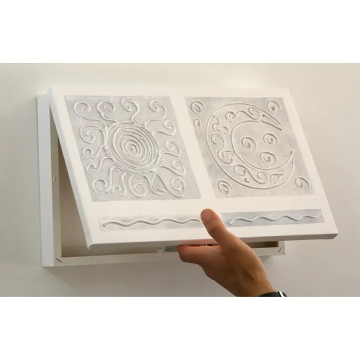 Tapa de Contador Pintada a Mano, Sol y Luna, Minimalista, En Gris y Blanco, 100% Original, con Relieve, Incluye Tornillos y Tacos para Fijar a la Pared - 1