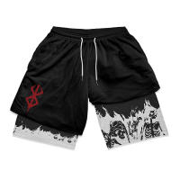 Shorts De Correr Para Hombre Berserk Impresión 2 En 1 Con Bolsillos Quick Dry Estirable Para Gimnasio Y Actividades De Verano - details 6