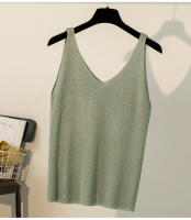 Top De Mujer Nuevo Verano V-Neck Tank Blanco Negro Tejido Suave Estilo Casual Ropa De Mujer Camiseta Q3441 - details 3